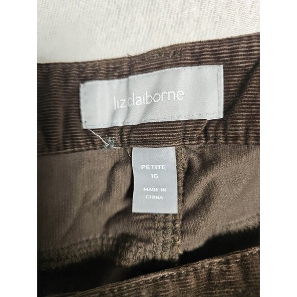 Liz Claiborne Corduroy Pants Womens Sz 16 P BROWN Sloane Slim Bootcut New - Picture 5 of 9